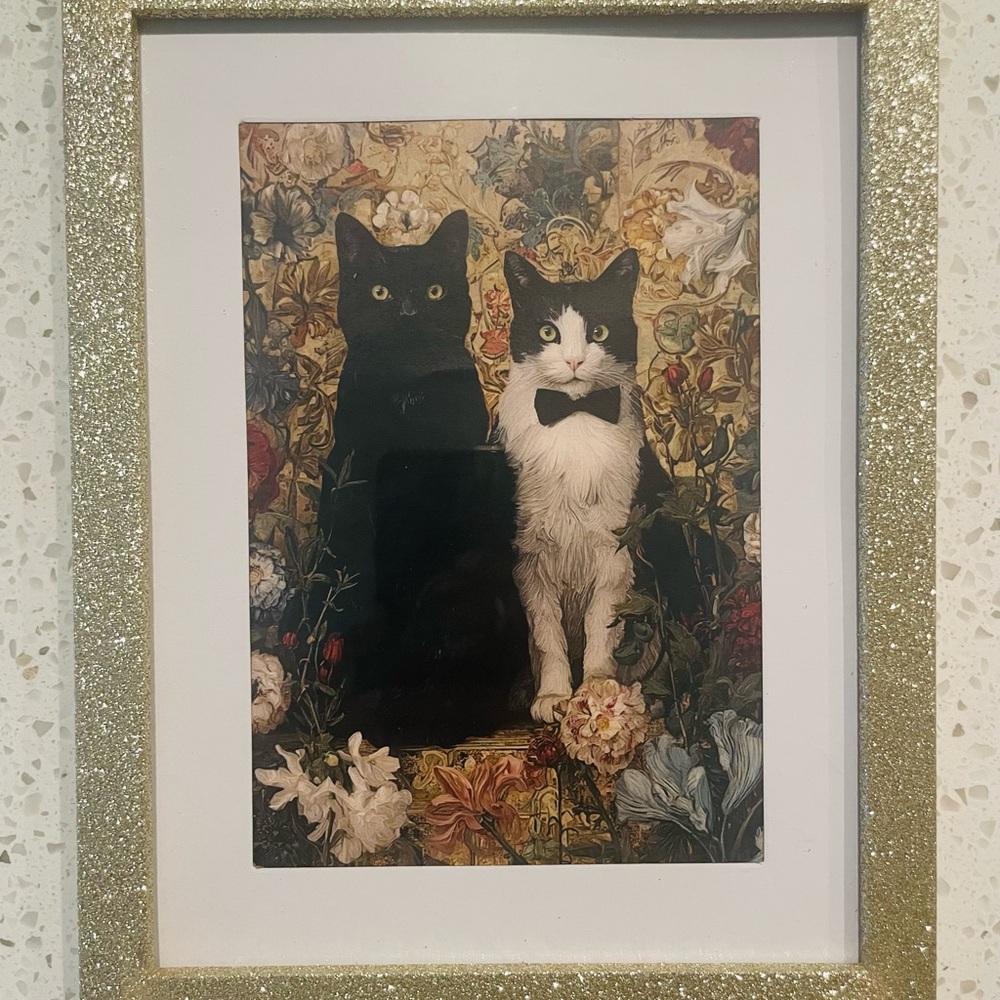 Framed Cat Art with Glitter Frame 5x7